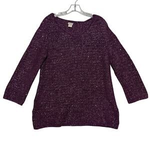Chico's V-Neck Knit Long Sleeve Tunic Top Sweater Women M Metallic Silver Purple